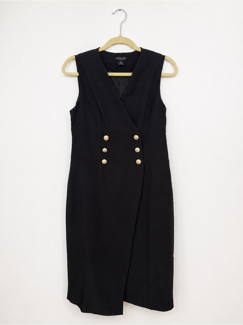 Rachel Zoe Black Midi Dress with Gold Buttons size 6